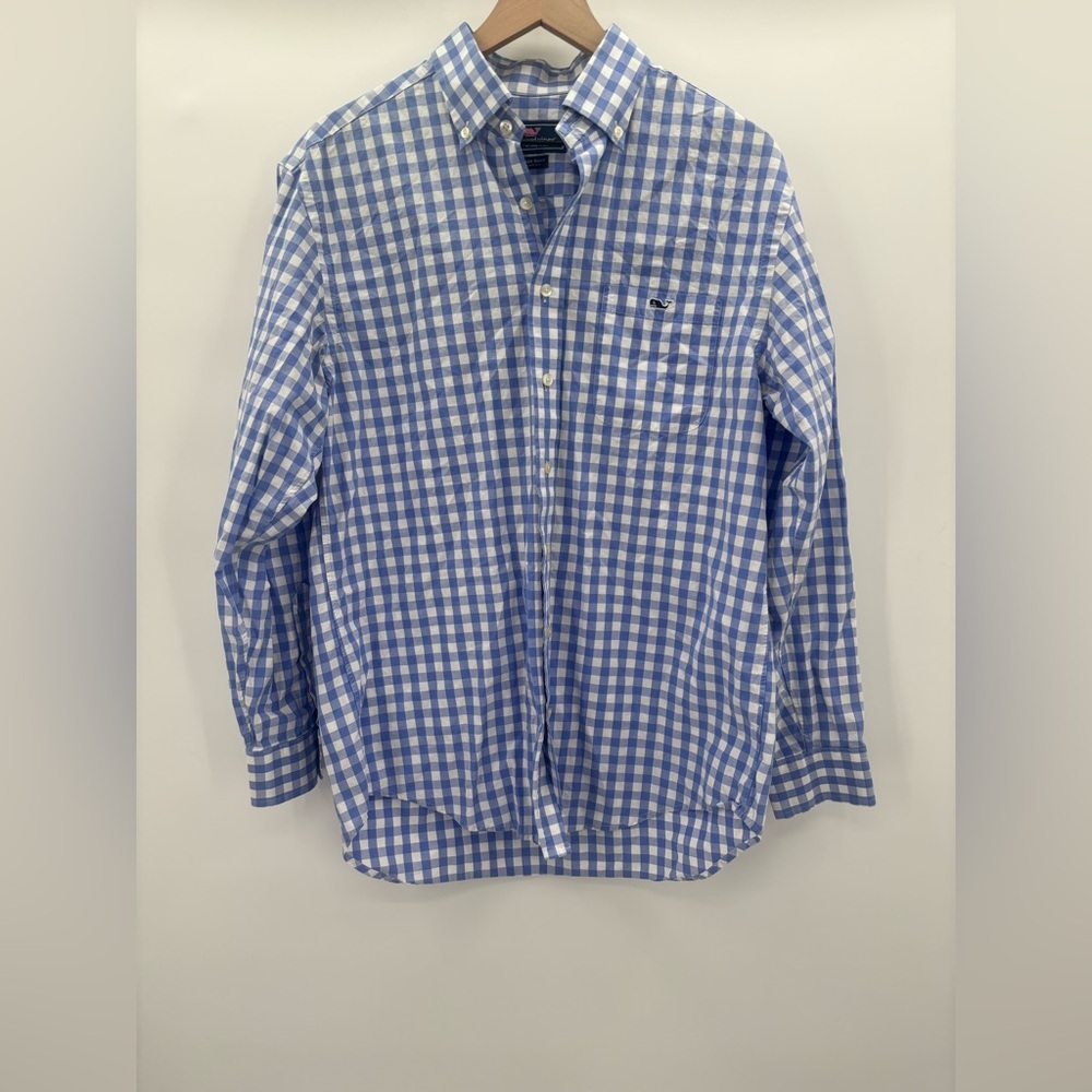 Vineyard Vines Men’s Tucker Shirt in Blue/White Gingham Size Medium